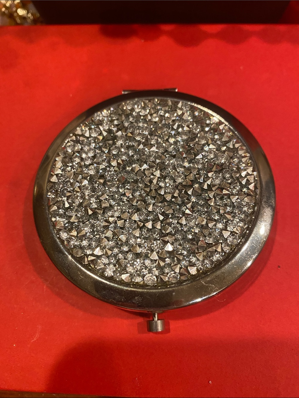 Source Unknown Silver Crystal Pavé Compact Mirror